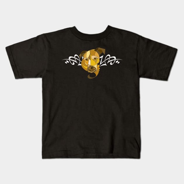 Cubism dog with tribal band Kids T-Shirt by Sinister Motives Designs